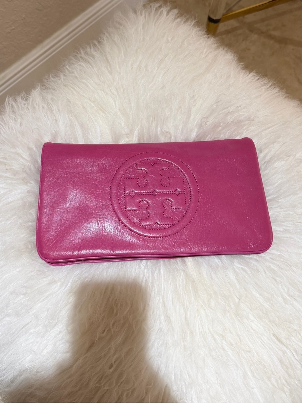 Tory Burch Magenta Leather Reva Chain Clutch